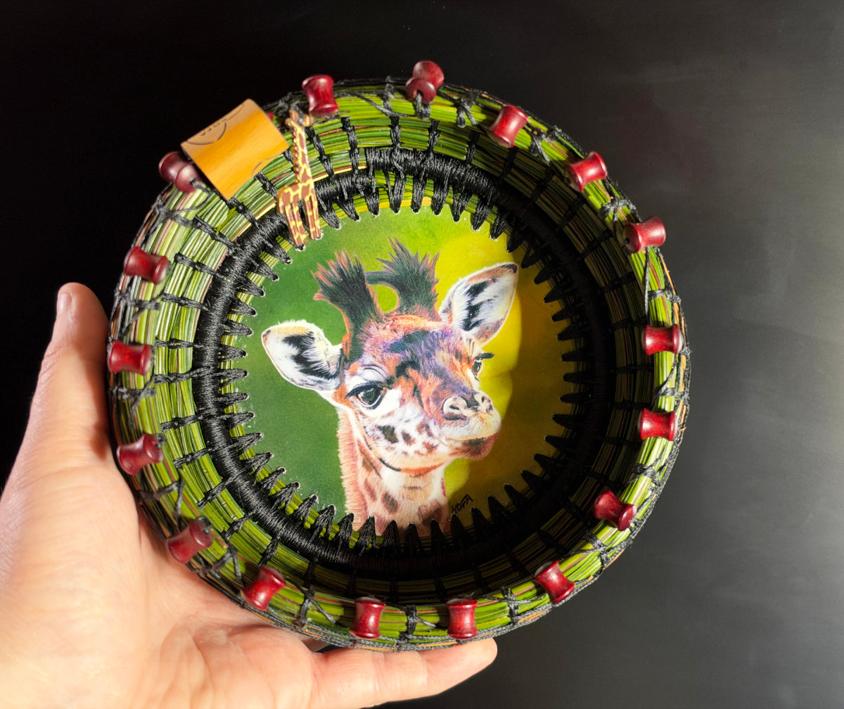 Giraffe Coiled Pine Needle Basket