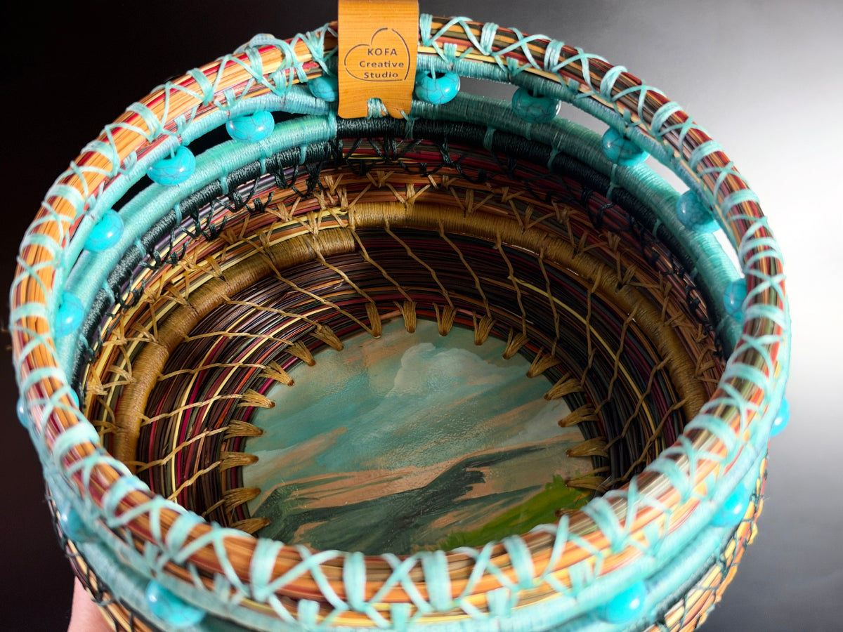 Mountains and Sky Coiled Pine Needle Basket