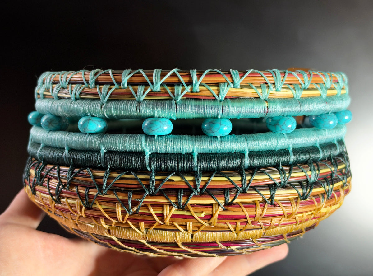 Mountains and Sky Coiled Pine Needle Basket