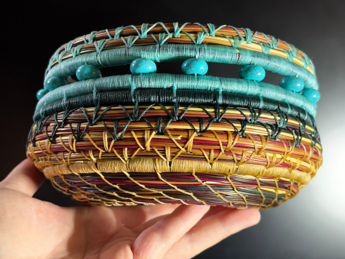 Mountains and Sky Coiled Pine Needle Basket