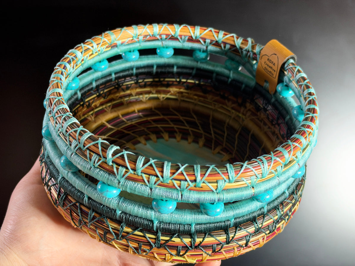 Mountains and Sky Coiled Pine Needle Basket