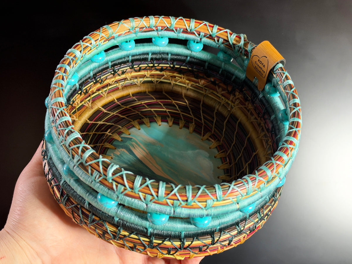 Mountains and Sky Coiled Pine Needle Basket
