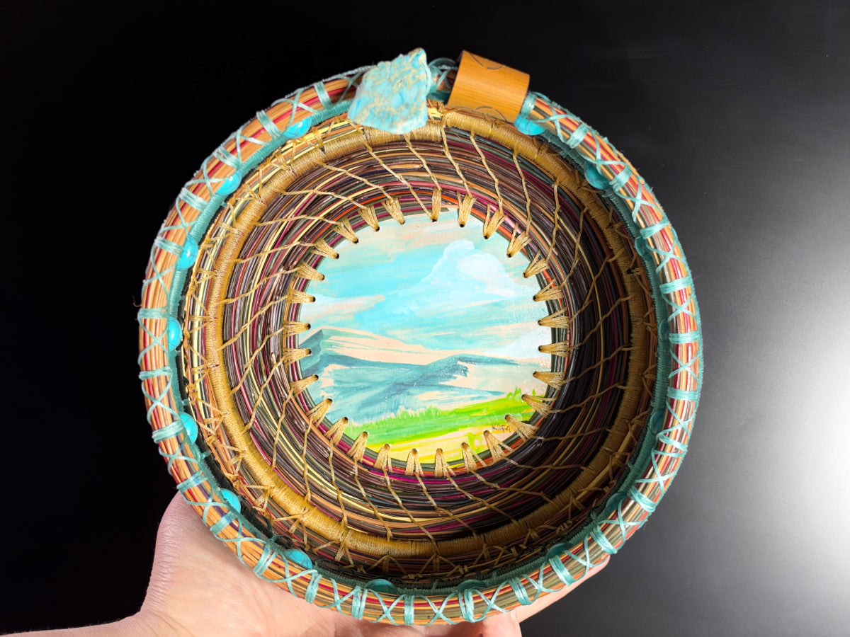 Mountains and Sky Coiled Pine Needle Basket