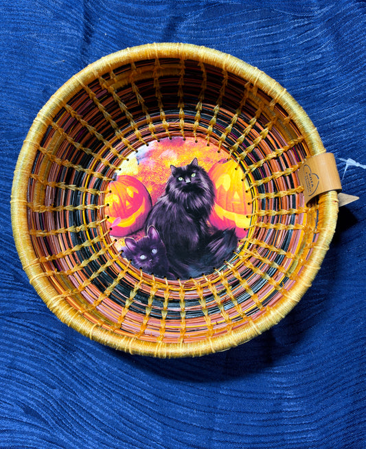 Halloween Cat Coiled Pine Needle Basket