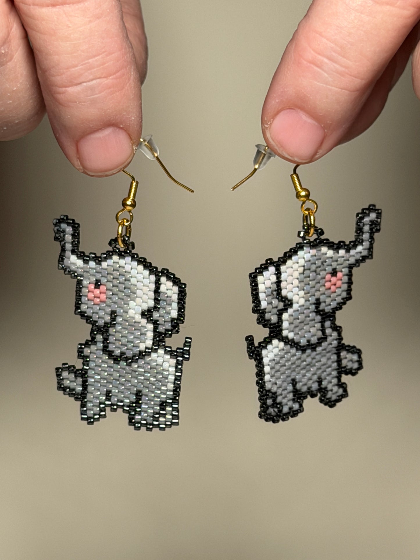 Grey Elephant Fishhook Earrings
