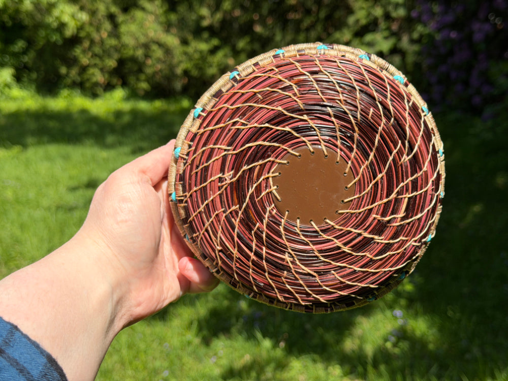 Turquoise Beaded Pine Needle Basket
