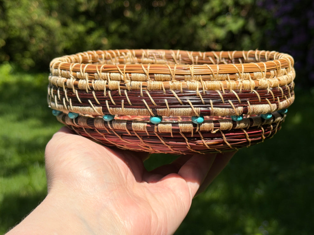 Turquoise Beaded Pine Needle Basket