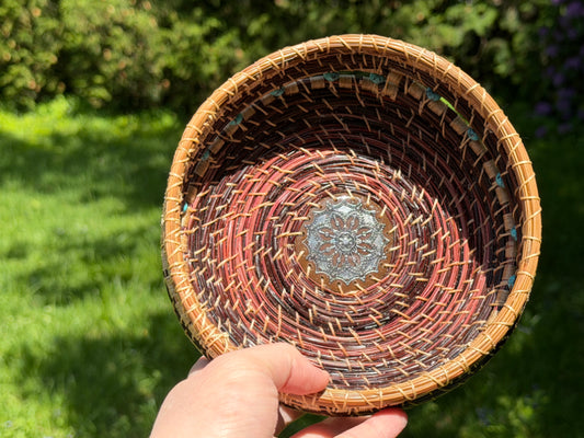 Turquoise Beaded Pine Needle Basket