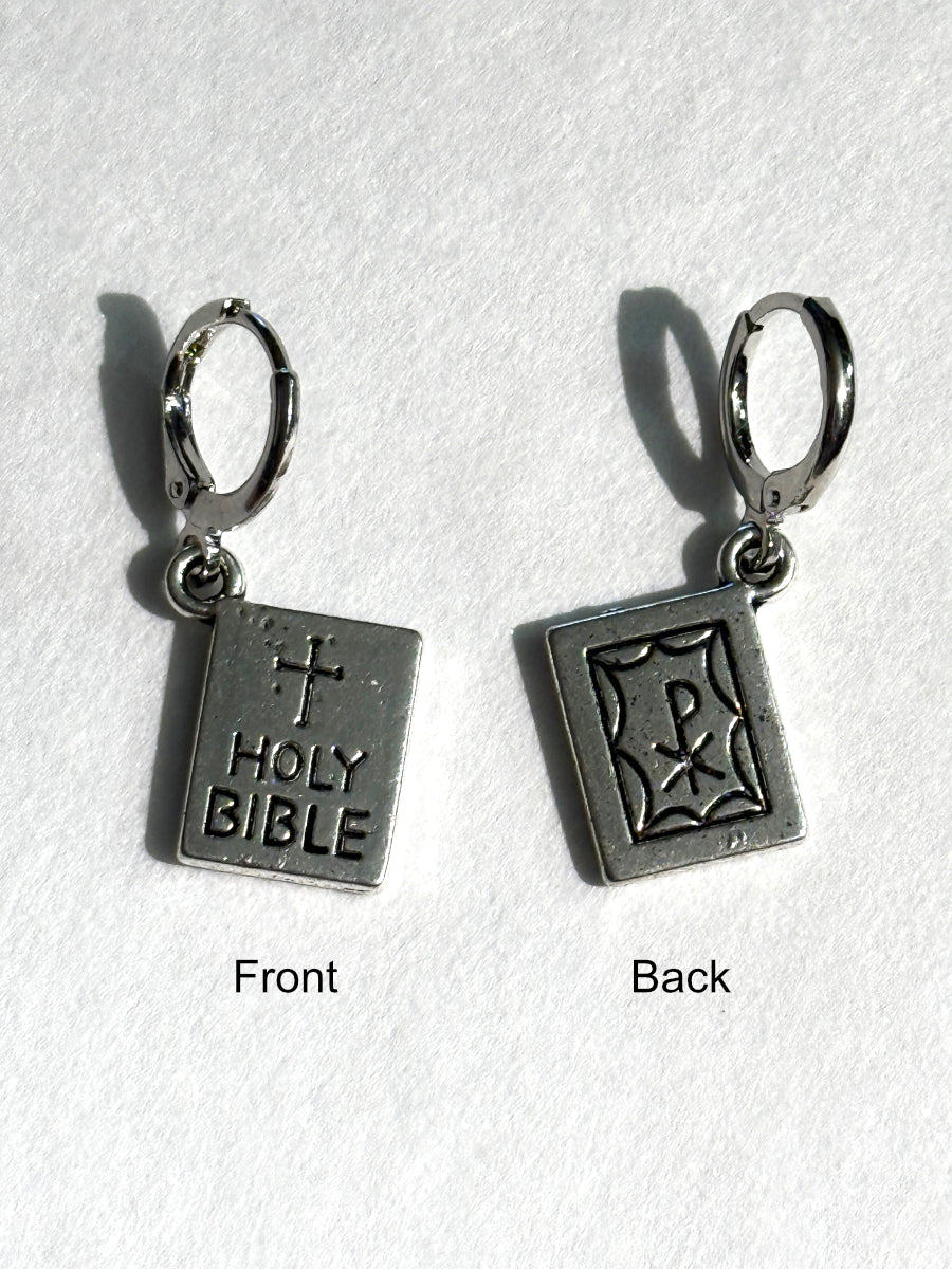 Pewter Bible Leverback Earring