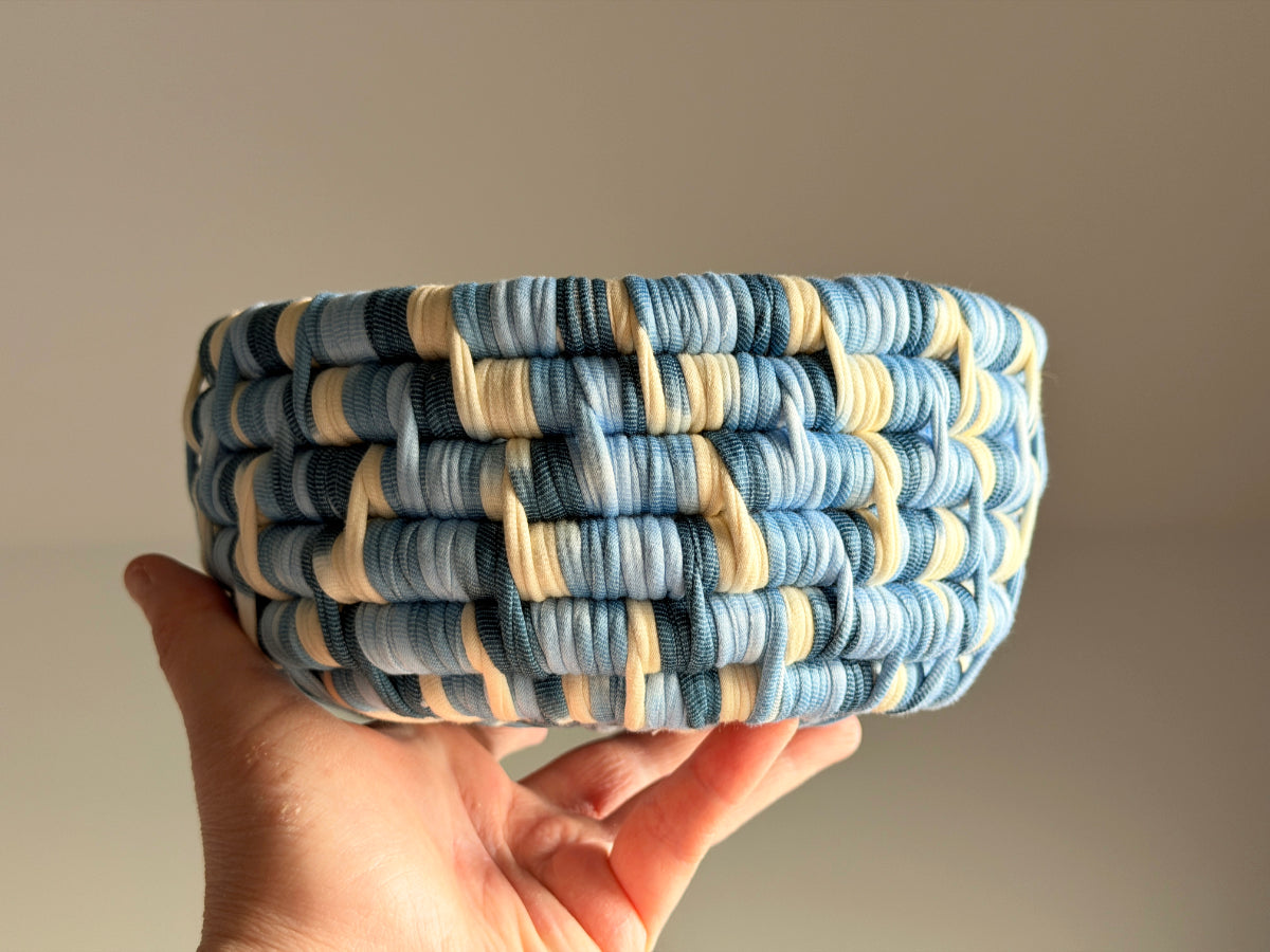 Large Blue and Tan Ecoweave Basket