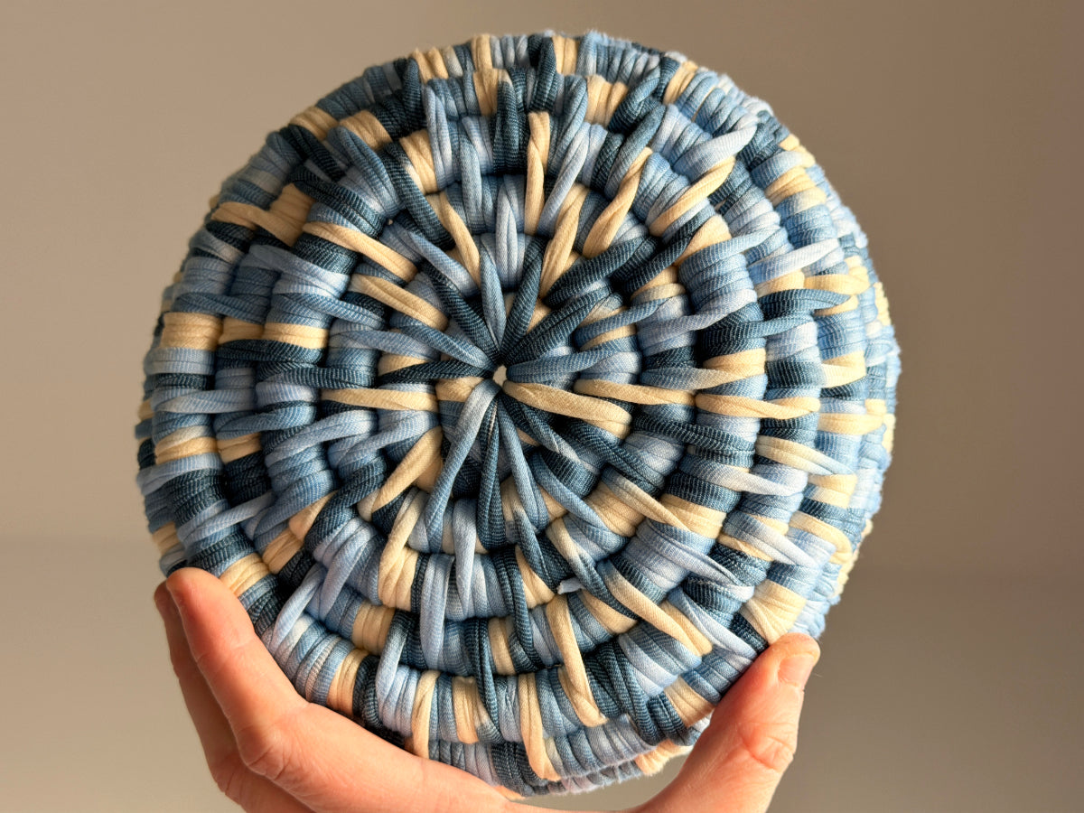 Large Blue and Tan Ecoweave Basket