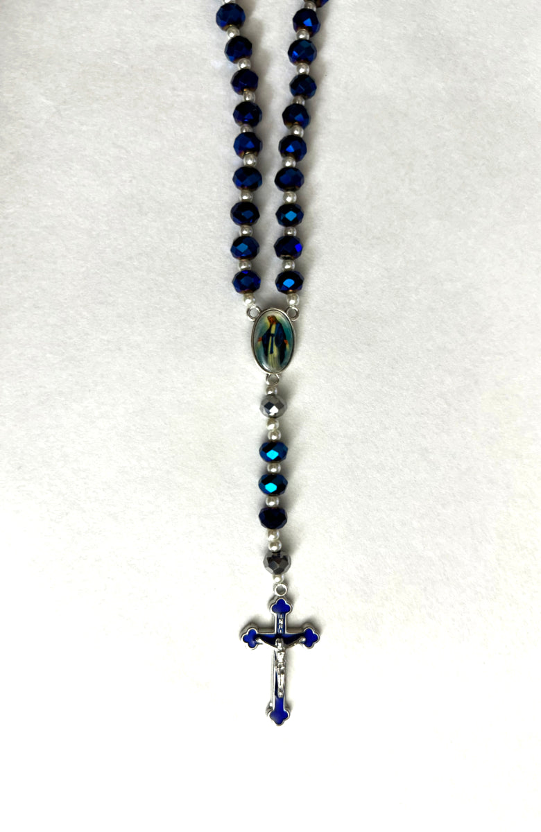 Handcrafted Blue Glass Bead Devotional Prayer Rosary