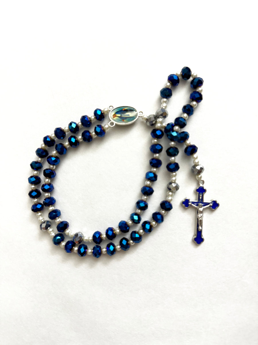 Handcrafted Blue Glass Bead Devotional Prayer Rosary