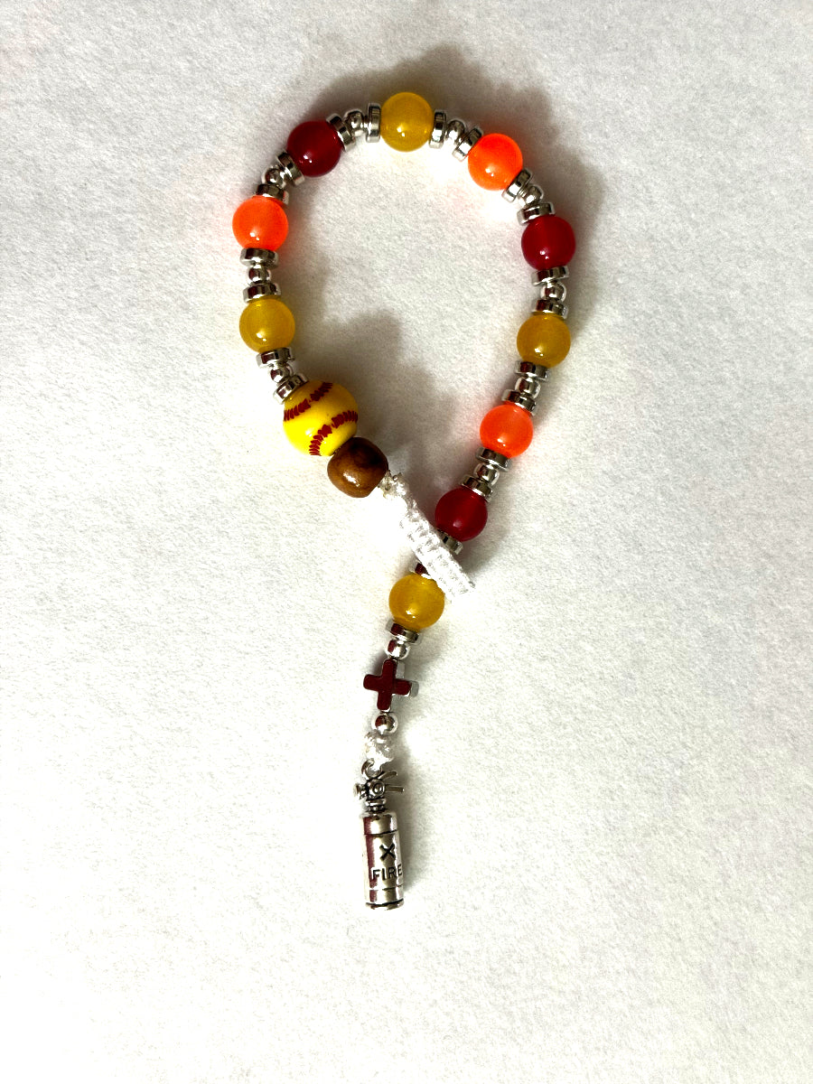 Handcrafted Banana Ball Firefighter Prayer Bead Bracelet 7 inch Fire Extinguisher Charm