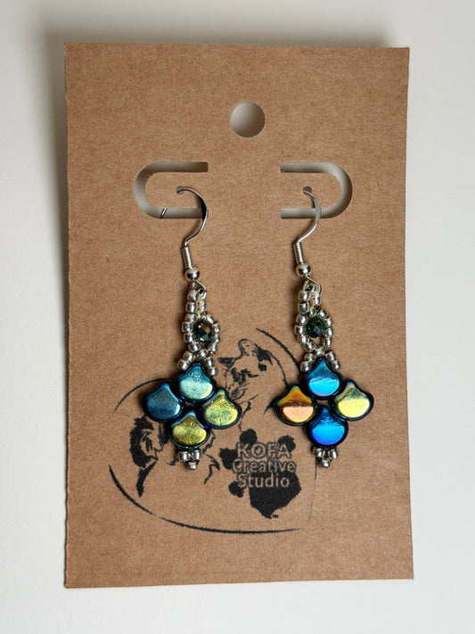 Blue Dasher Drop Fishhook Earrings Silver