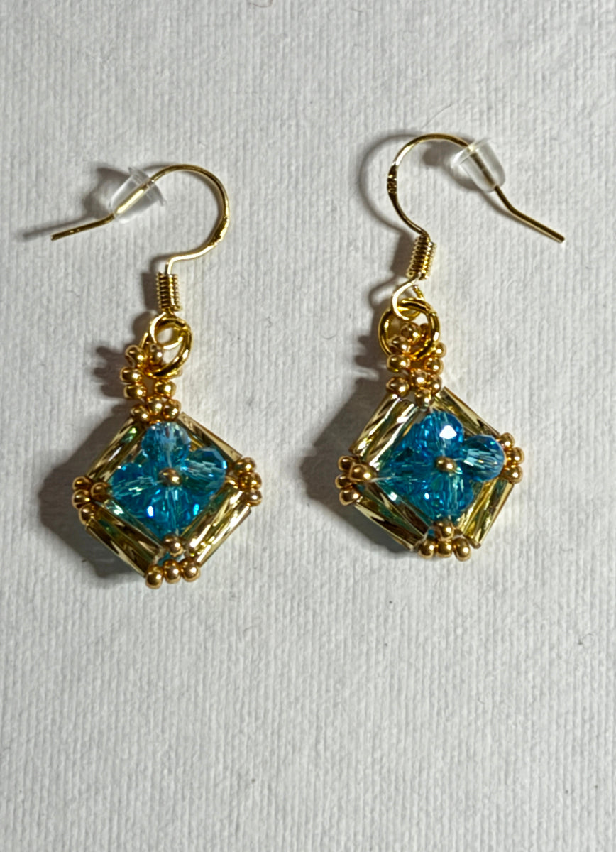 Gold and Blue Fishhook Earring