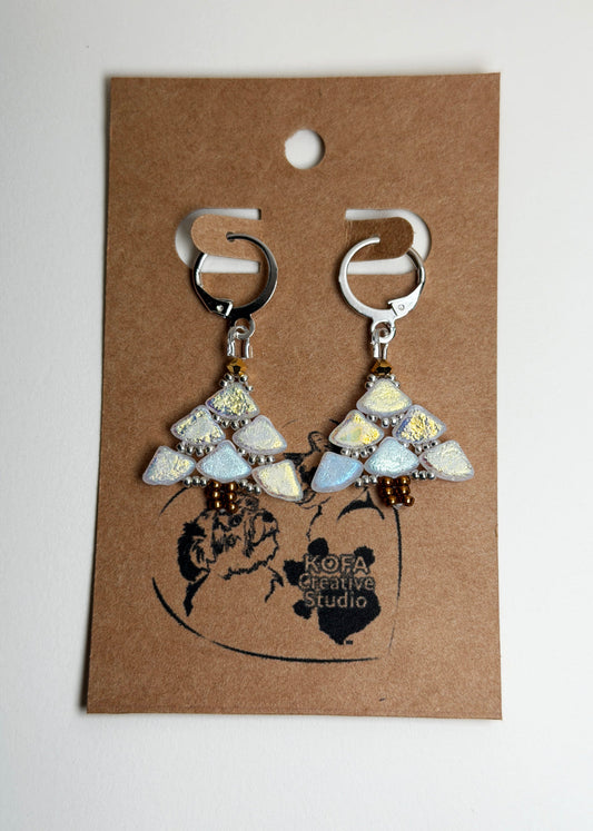 Iridescent White Tree Leverback Earring