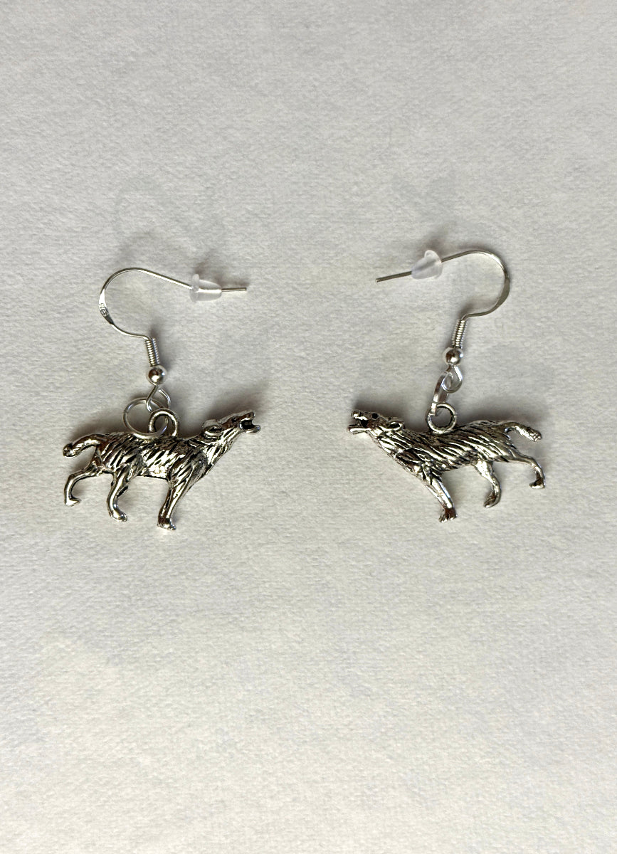 Pewter Wolf Fishhook Earring