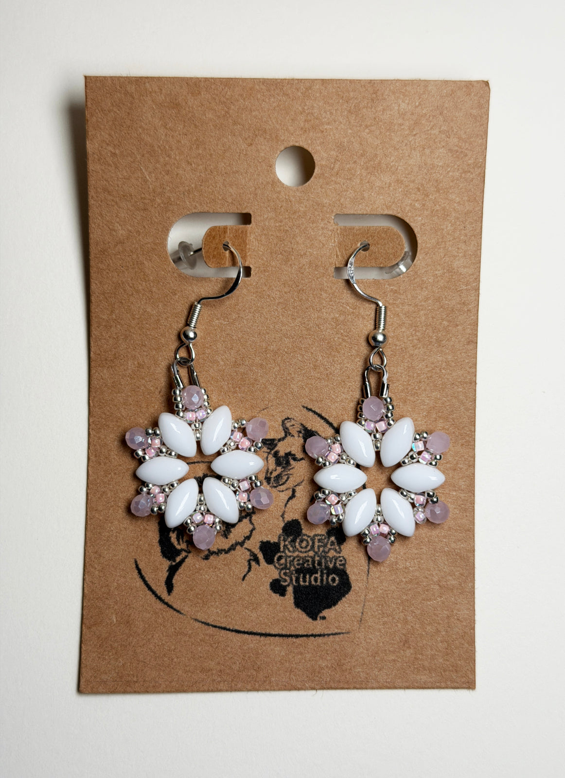 Blue, Pink or Crystal Snowflake Leverback Earring Pink Tint