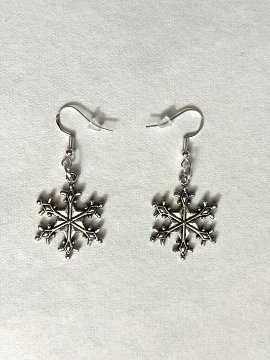 Pewter Snowflake Fishhook Earring