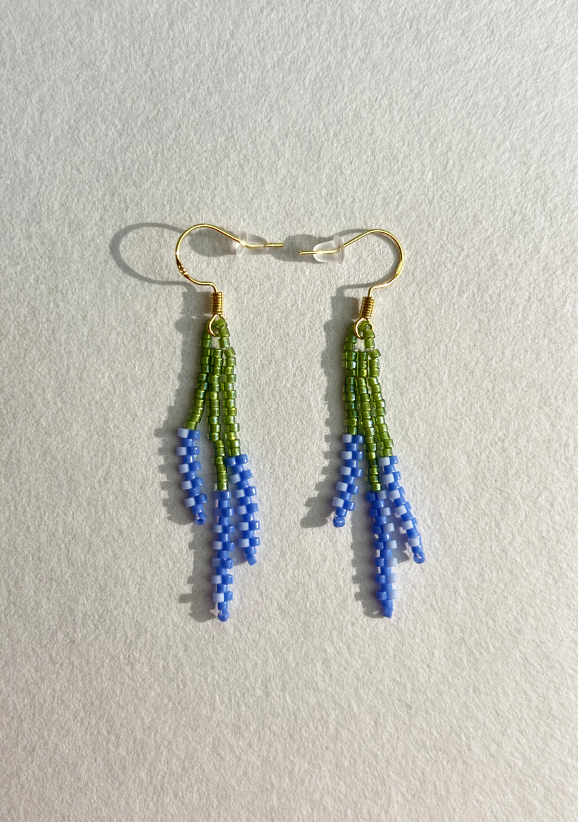 Summer Flowers Drop Style Fishhook Earring in Purple, Blue, Red, Pink or Rose Blue