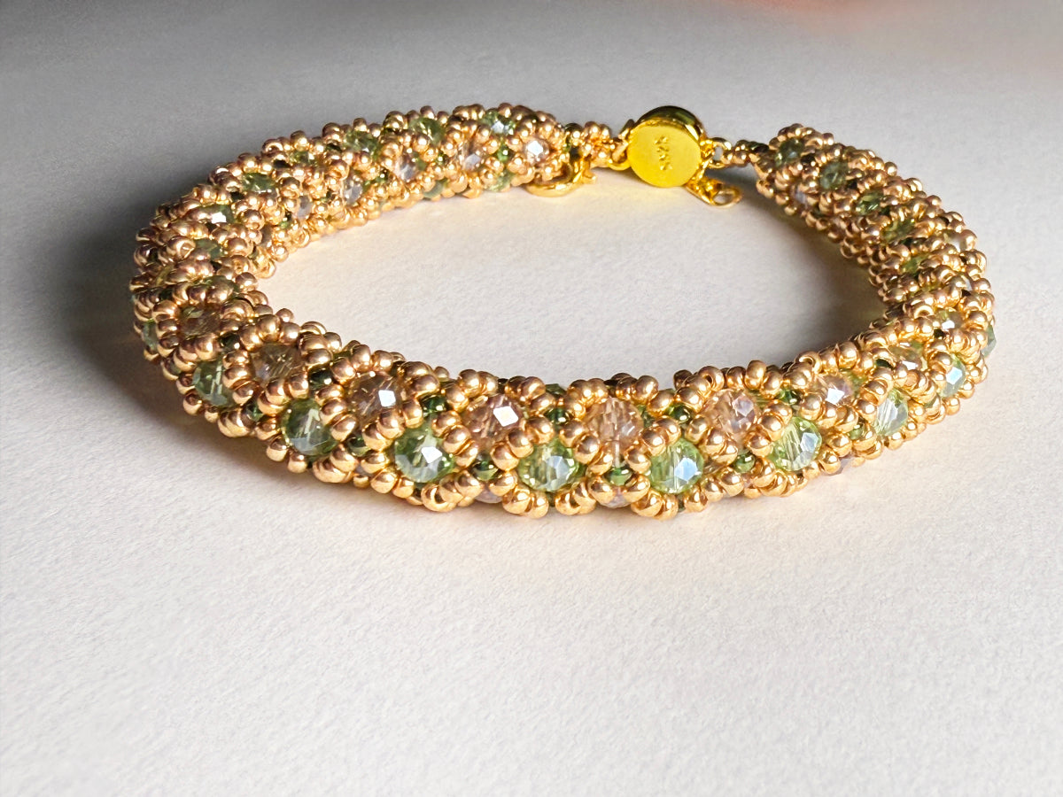 Green, Gold and Pink Champagne Vintage Style Bracelet