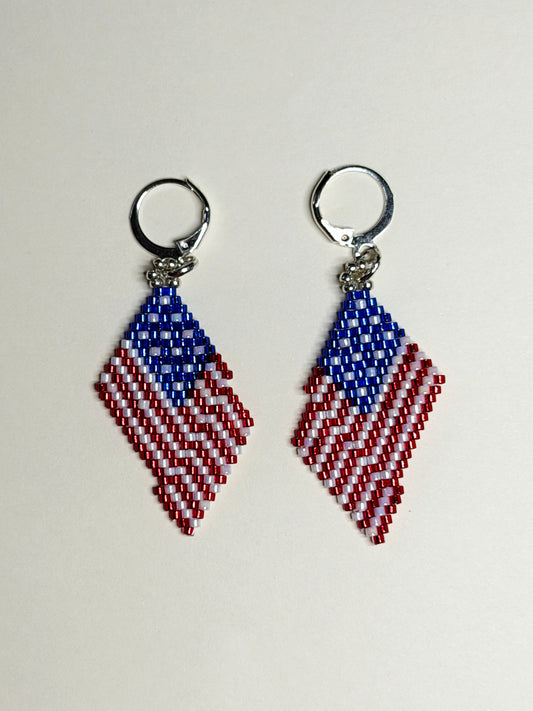 Patriotic Waving American Flag Leverback Earrings
