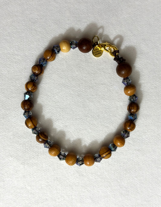 Handcrafted Olive Wood and Glass Bead Bracelet