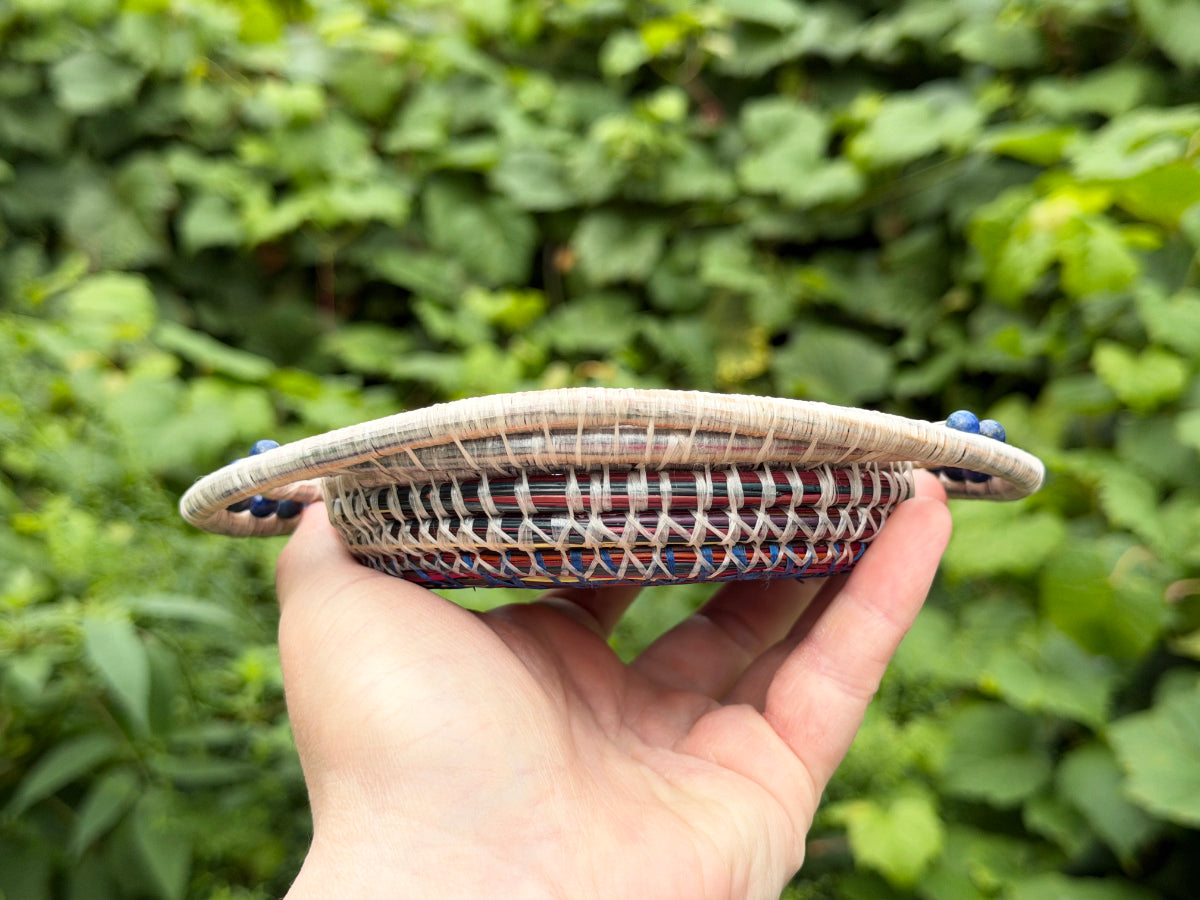 Painted Gold and Indigo Center Pine Needle Basket