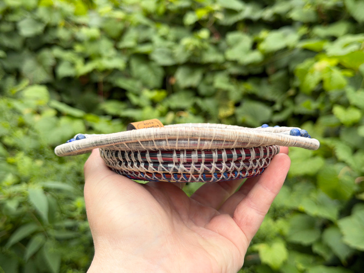 Painted Gold and Indigo Center Pine Needle Basket